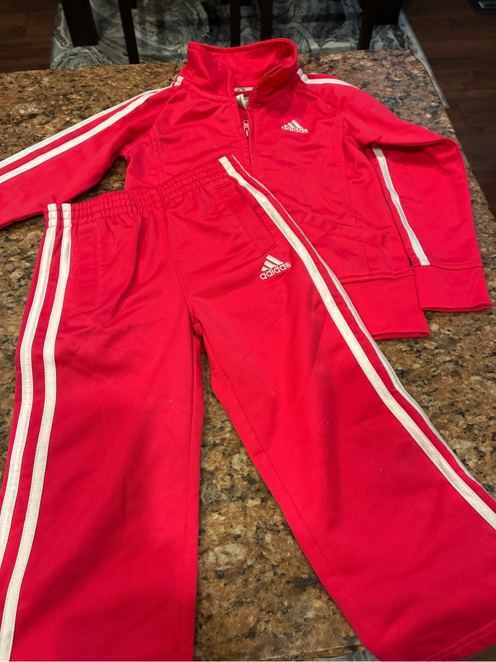 adidas Kids Red Track Jacket & Pants Set with White Stripes
